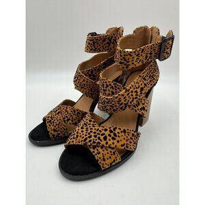 Qupid Cheetah Print Block Heel Strappy Sandals Womens Size 6 With Back Zipper